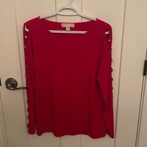 Sexy NWOT Michael Kors Peek-A-Boo Jeweled  Arm Vibrant Red Top, size M